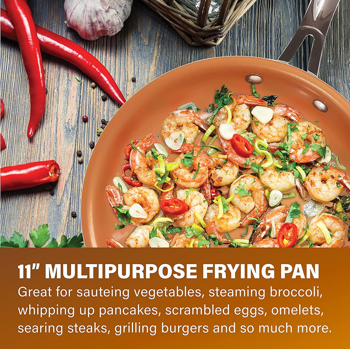 Gotham Steel 11 Inch Copper Non Stick Frying Pans, Ceramic Non Toxic Frying Pans Nonstick Skillet, Lightweight, Stay Cool Handle, Oven and Dishwasher Safe