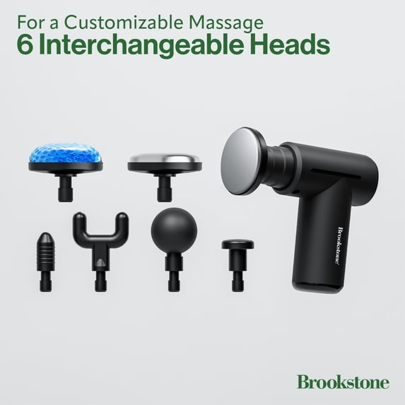 Brookstone Cordless Hot and Cold Percussion Deep Tissue Massage Gun with 6 Intensity Levels for Muscle Relief