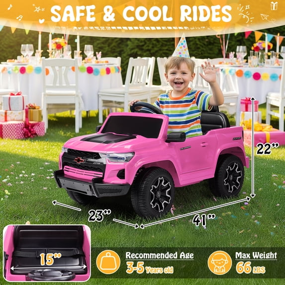 UBesGoo 12V Licensed Chevrolet Colorado Electric Ride on Car Toy for Toddler Kid w/ Remote Control, LED Lights, Pink