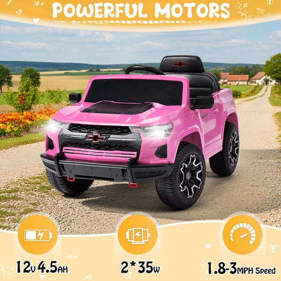 UBesGoo 12V Licensed Chevrolet Colorado Electric Ride on Car Toy for Toddler Kid w/ Remote Control, LED Lights, Pink