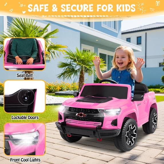 UBesGoo 12V Licensed Chevrolet Colorado Electric Ride on Car Toy for Toddler Kid w/ Remote Control, LED Lights, Pink