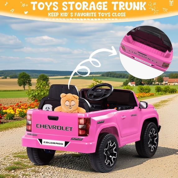 UBesGoo 12V Licensed Chevrolet Colorado Electric Ride on Car Toy for Toddler Kid w/ Remote Control, LED Lights, Pink
