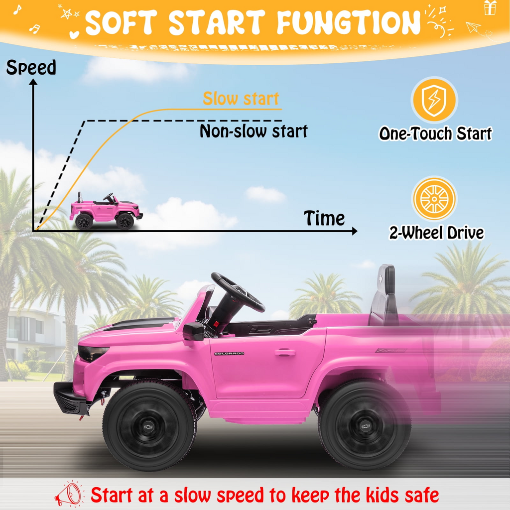 UBesGoo 12V Licensed Chevrolet Colorado Electric Ride on Car Toy for Toddler Kid w/ Remote Control, LED Lights, Pink