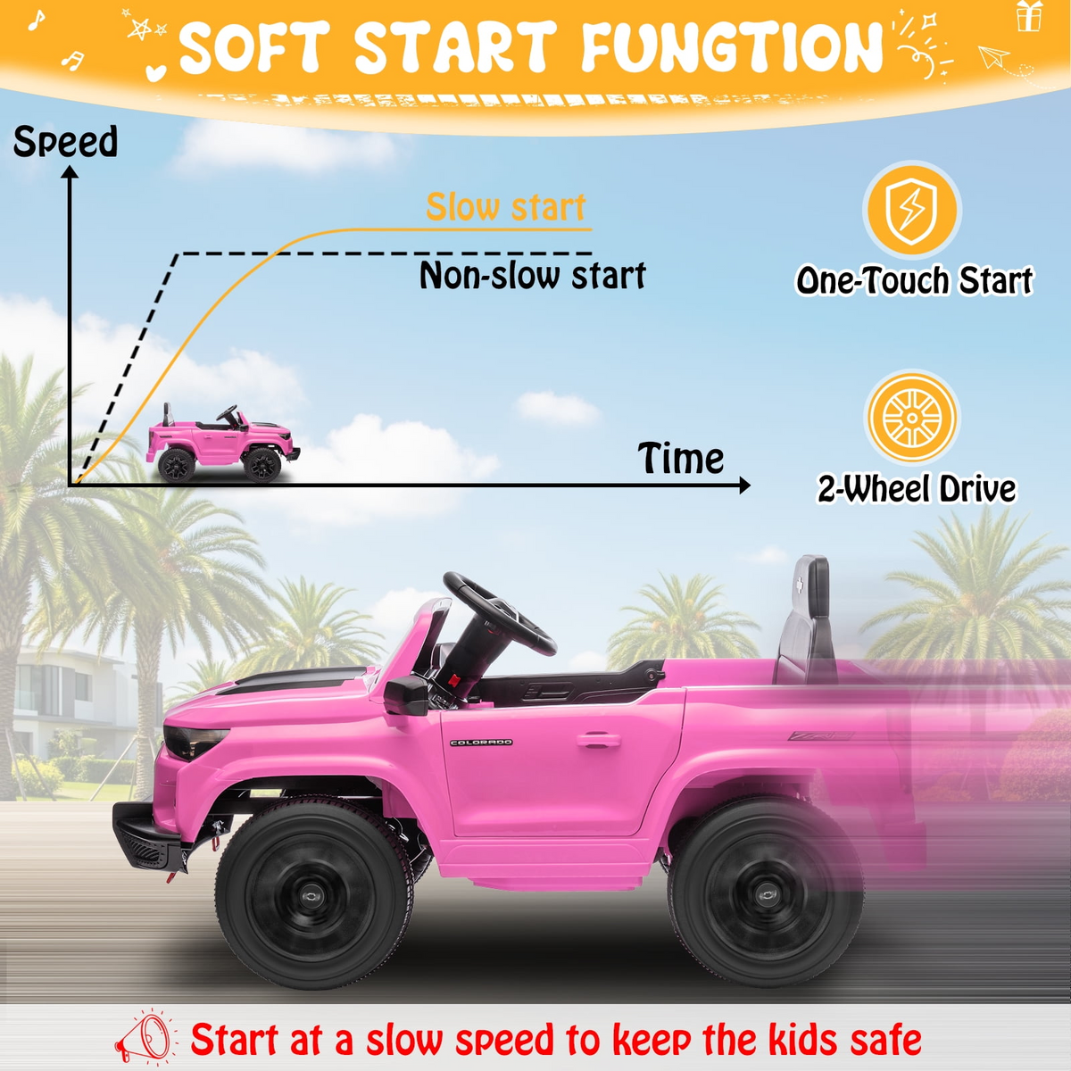 UBesGoo 12V Licensed Chevrolet Colorado Electric Ride on Car Toy for Toddler Kid w/ Remote Control, LED Lights, Pink